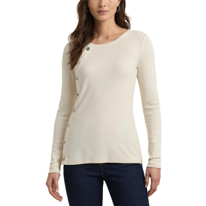 Lauren Ralph Lauren Button-Trim Rib-Knit Cotton-Blend Top